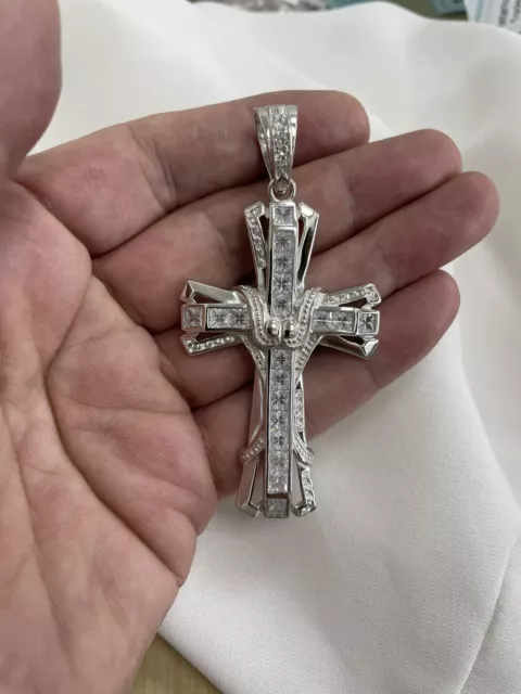 Sterling Silver Cross Pendant CZ Set Cross Pendant 30.50 Grams - Gift Boxed