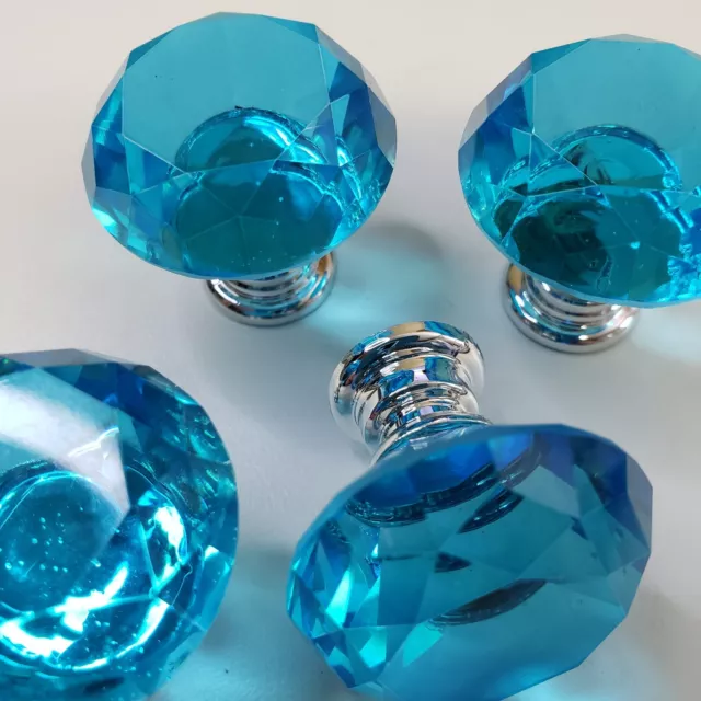 Glass Knobs Drawer Pulls Cabinet Handle Diamond Crystal Glass set of 4 w/bolts