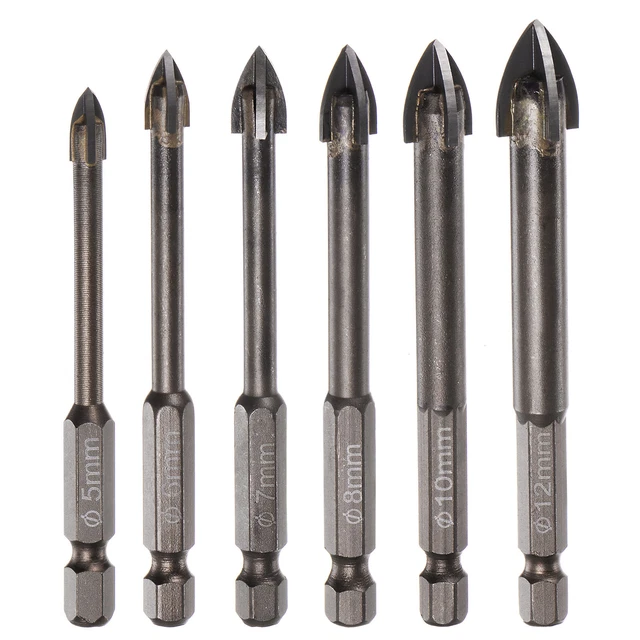 6pcs Titanium Masonry Drill Bit Set 5mm to 12mm Triangle Drill Bit w Hex Shank