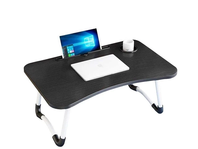 Tavolino Da Letto Pieghevole Con USB, Cassetto E Portabicchieri - Nero, 60x40 Cm, 40 Kg - Foto 3