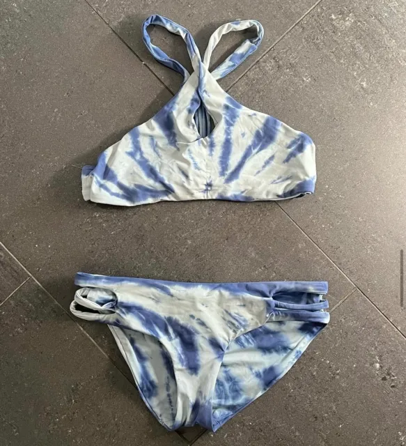 Lucky Brand Blue and White Tie Dye Bikini Perfect Condition Top XS Bottom S