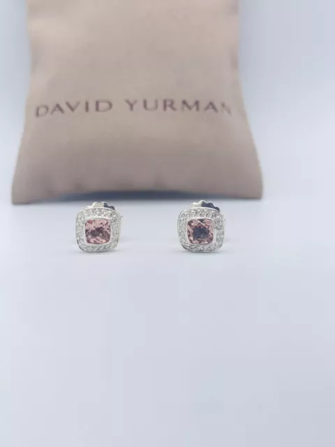 David Yurman Sterling Silver Petite Albion Earrings Morganite & Diamonds 5x5mm