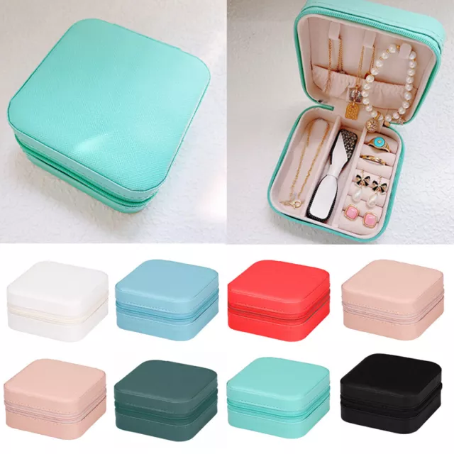 New Portable Jewelry Box Organizer Leather Jewelry Ornament Case Travel Storage+