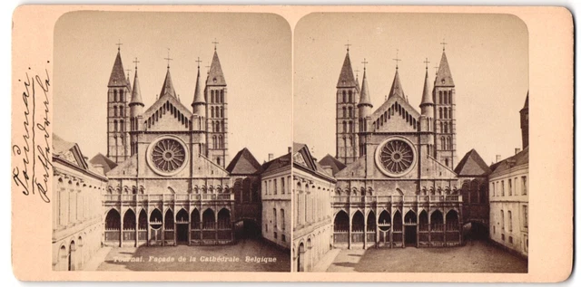 vue stéréoscopique-Photo Photographe inconnu,  vue de Tournai, Facade de la Cat
