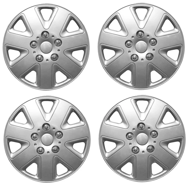 SET DI 4x14 POLLICI (14"") LEGA LOOK FINITURE RUOTA COPERTURA MOZZO TAPPI PNEUMATICO ARGENTO