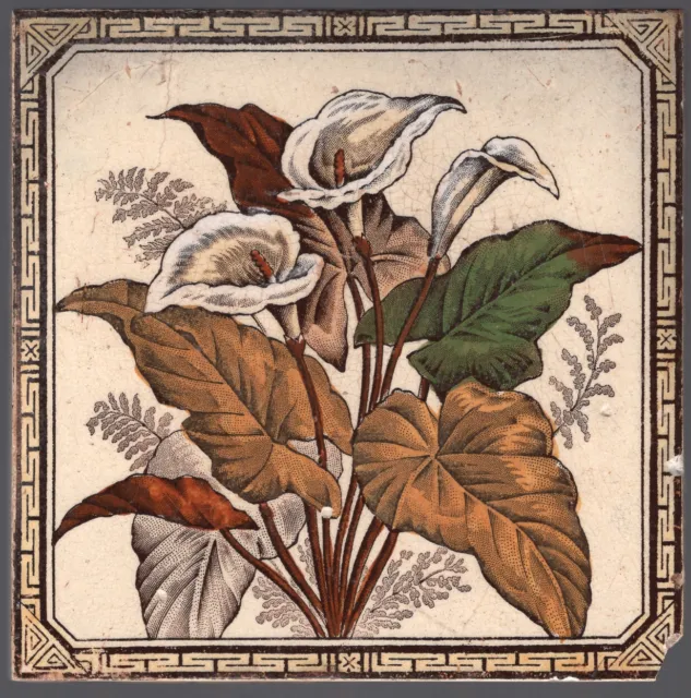 Decorative Art Tile Co - c1890 - Flowers In Vase - Victorian Print & Tint Tile