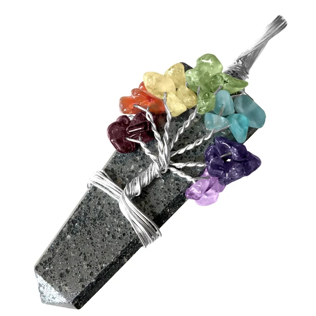 Hematite Crystal Tree Of Life Chakra Pendant Silver Wire Wrap Gemstone Necklace