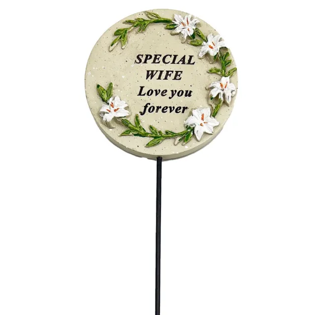 Special Wife Lily Flower Memorial Tribute Stick Graveside Grave Plaque Stake