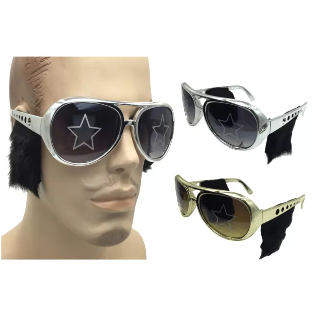 Elvis Presley Sunglasses With Sideburns Costume Gold King Of Rock Roll Las Vegas