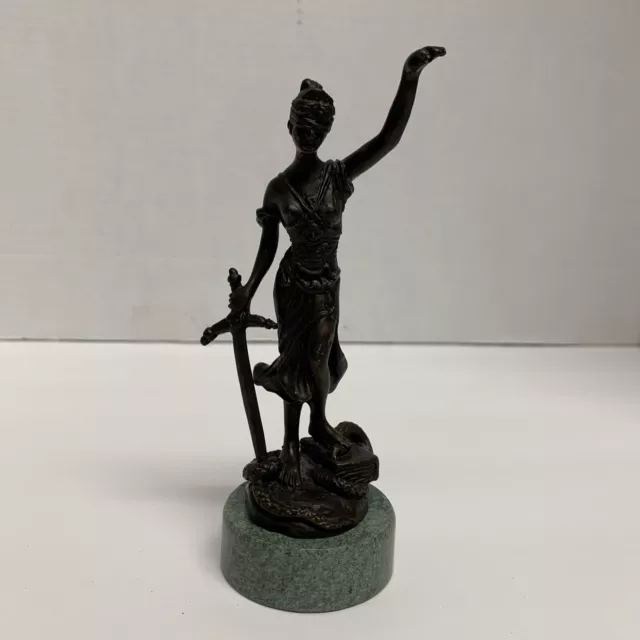 Andrea by Sadek Bronze Marble Base Statue Lady Justice Signed A. Mayer Figurine