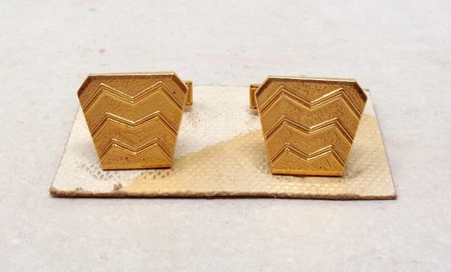 Paire De Boutons De Manchette Vintage Dorés – Carré Noir – Style Art Déco