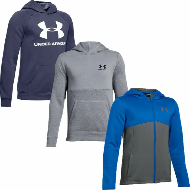 Under Armour Junior Rival Logo Fleece Hoodie UA Boys Youth Kids Sports Pullover