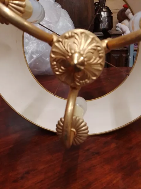 Ancien Lustre Bouillotte En Bronze 3 Feux Pas Appliqué Lampe 3