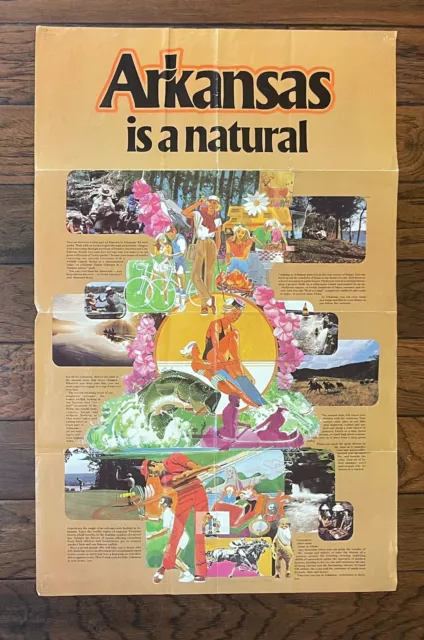 1980s Arkansas Is A Natural Regions State Parks Tourism Map Poster Bill Clinton
