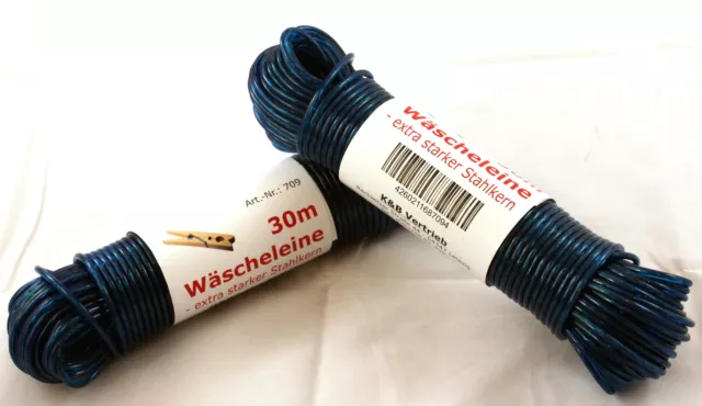 Wäscheleine BLAU 30m mit Stahleinlage Stahlseil Wäsche Leine Schnur extra stark