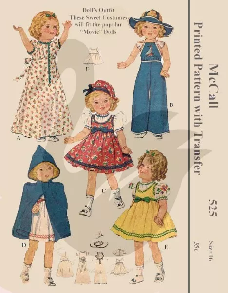 Reproduction Vintage Shirley Temple Dolls Clothes Sewing Pattern M525 16" & 25"