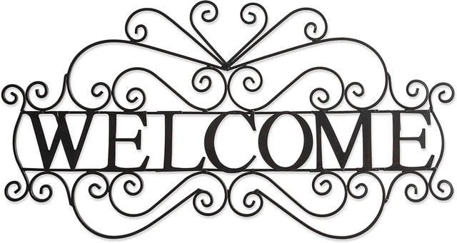 Metal Welcome Sign (Large) Ornate, Bronze Plaque | Front Door, Porch, Patio, and