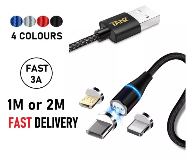 3 In 1 Magnetic 3A Fast Charging USB Cable Phone Charger IOS Micro USB Type-C