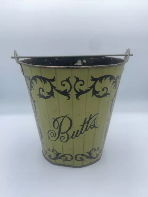 Vintage Ohio Art Tin Litho Cigarette Butts Bucket Pail Bar Ware Ashtray Can USA