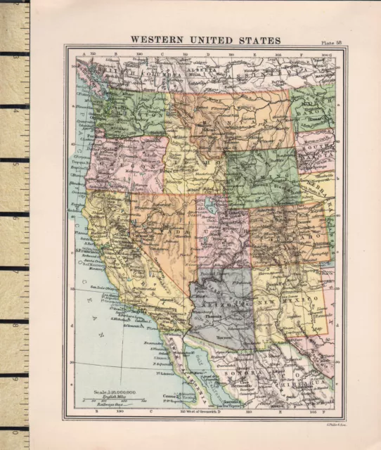 C1860 Viktorianisch Landkarte ~ Western United States ~ Oregon Washington Utah