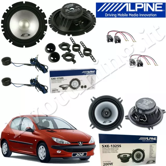 Kit 6 Haut-Parleurs Alpine avant et Arrière pour voiture Peugeot 206