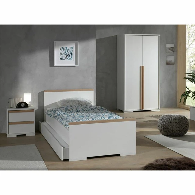 Paris Prix - Pack - Lit Enfant, Chevet, Armoire 2 Portes & Tiroir "london" Blanc