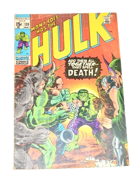 Marvel Comics THE INCREDIBLE HULK # 139 - Stan Lee/ Roy Thomas 1971 - OW PAGES