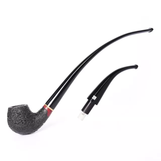 Briar Sandblasted Churchwarden Pipe Handmade Long Stem Tobacco Pipe 2 Mouthpiece