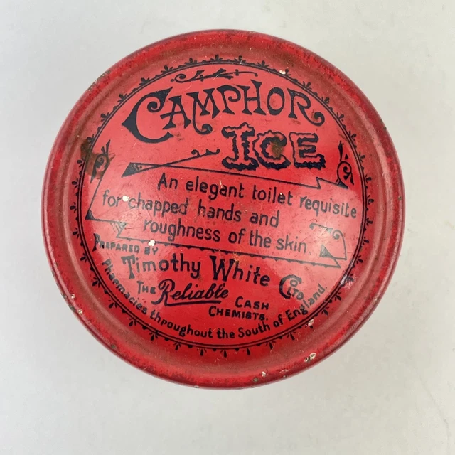 Vintage Red Camphor Ice Timothy White The Reliable Chemists Round Tin 6cm