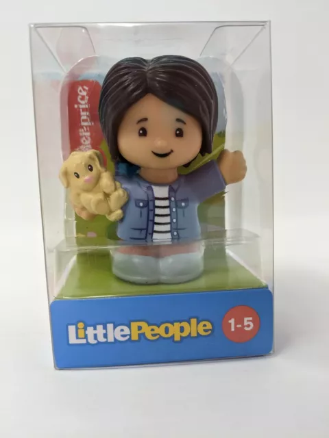 Fisher Price Little People Mom in Blue Shirt with Puppy, Black Hair - GWV17