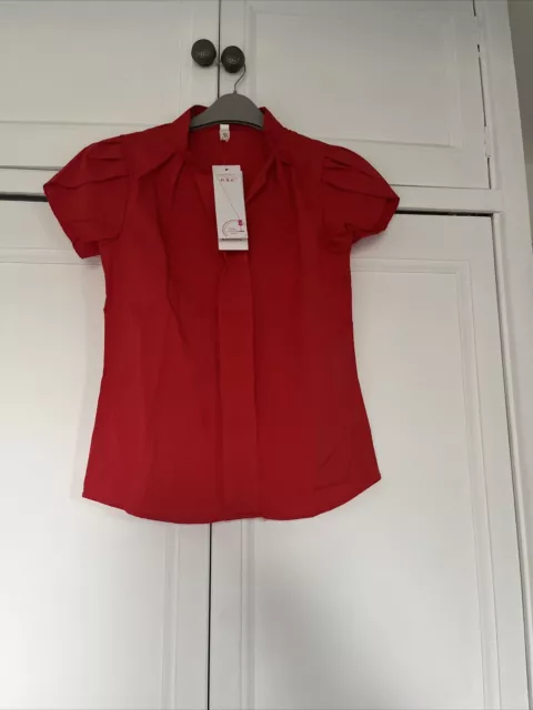 What To Wear Now Red Short Sleeved Blouse Size S With Collar