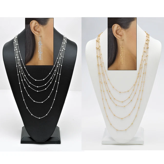 PalmBeach Jewelry Goldtone and Silvertone Necklace and Earring Set 34-38 inch