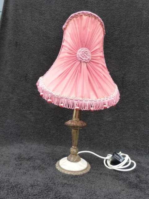 Vintage French Table Lamp With Shade Gilt Metal Onyx Silk Shade