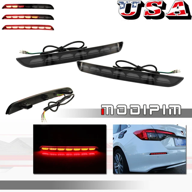 Smoked Bumper Reflectors Tail Brake Signal LED Lights For Honda Civic Sedan 2022