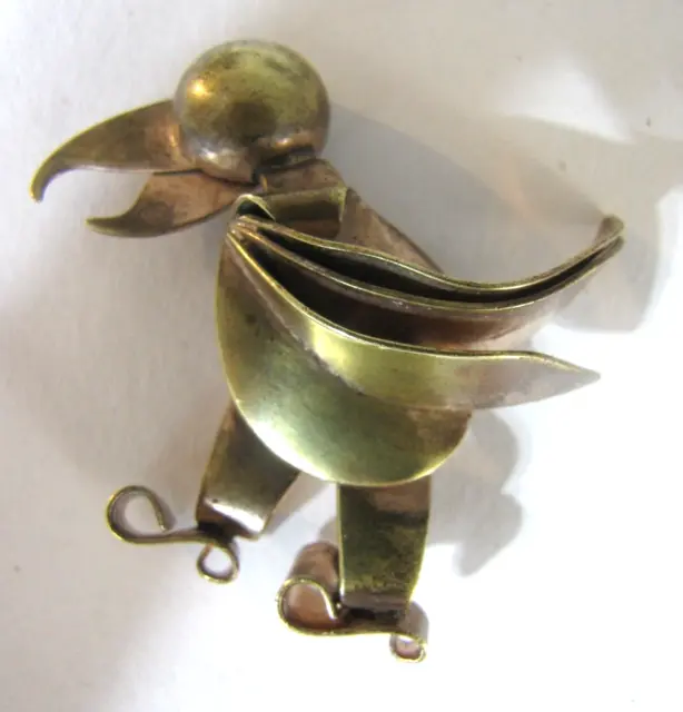 Modernist Abstract Copper Brass Bird Pin Mixed Metal Artisan