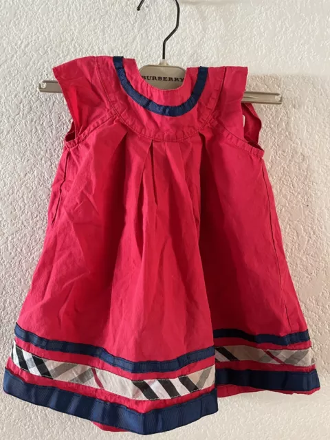 BURBERRY Infant Red w/Nova Check Print at Hem Back Button Dress S