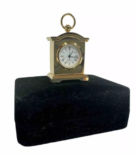 Miniature Quartz Carriage Clock Brass Roman Numerals Black Presentation Box