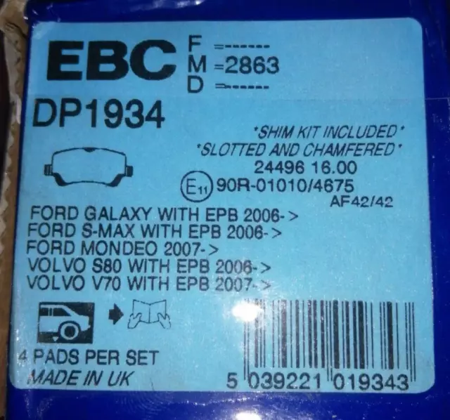 DP1934 EBC Bremsbeläge hinten Galaxy Smax Mondeo S80 V70 2006 mit EPB