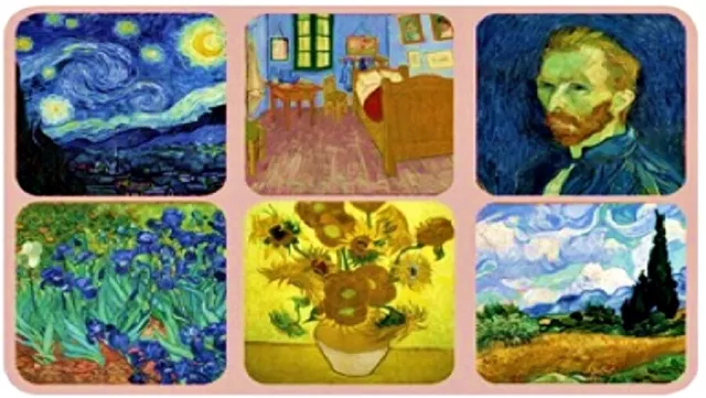 Coasters - Set of 6, Assorted Images by Vincent Van Gogh, Cork Backed, Colorful