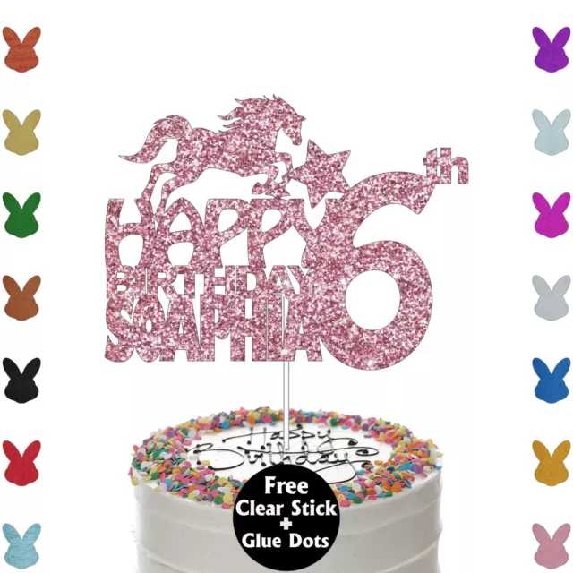 Personalised Happy Birthday Cake Topper Any Age & Name Glitter Horse Decoration