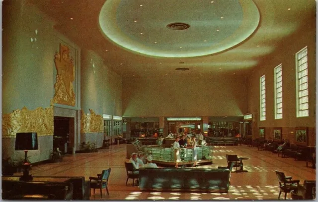 c1950s FORT WORTH Texas Postcard DFW "International Airport" Main Lobby Interior