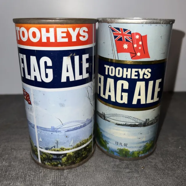 Tooheys Flag Ale - Flat Top Steel Vintage Beer Cans 13 Fl Oz Sydney Brewery Aus