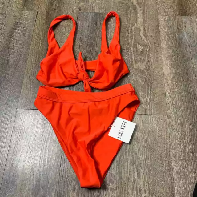 Sara Swim Two-Piece Bikini Swimsuit Womens Size Small Red High Cut NWT