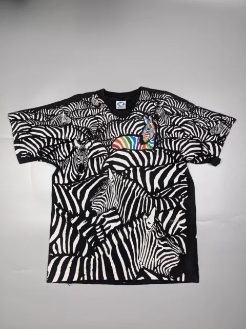 VTG Liquid Blue 1993 Greg Genrich Zebra XL Double-Sided All Over Print T-Shirt