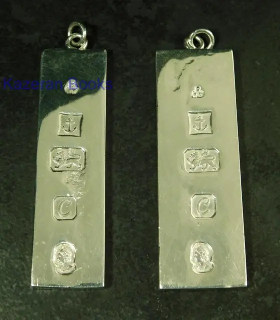 2x Vintage Solid Silver 1977 Queen Elizabeth II Jubilee Ingot Pendants