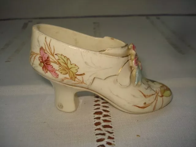 Petite Chaussure Ancienne En Faience Decoree Luneville Ou Gien