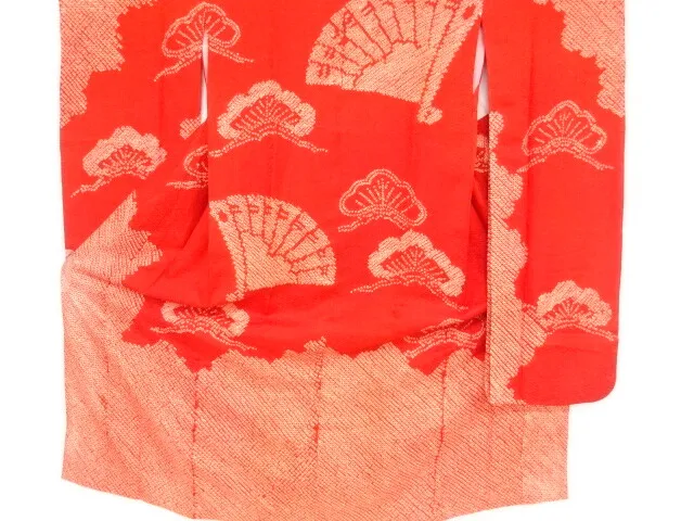 09582# Japanese Kimono / Antique Juban For Furisode / Shibori / Folding Fan With