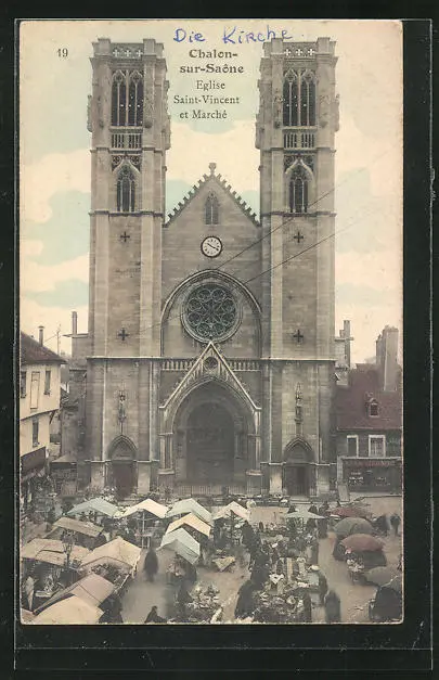 CPA Chalon-sur-Saône, Saint-Vincent Church and Market
