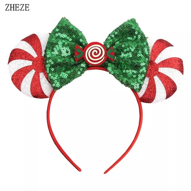 Disney Mickey Very Merry Christmas Minnie Mouse Ears Candy Cane Mint Headband