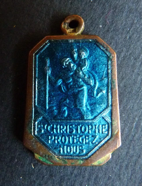Médaille Saint Christophe Ancienne - Rectangulaire Métal Argenté - France